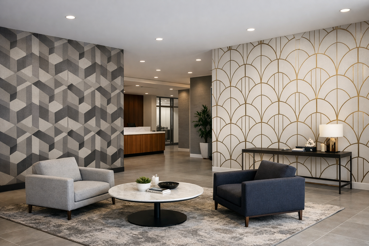 Strokes of Genius Painting Company commercial wallpaper installation in Jacksonville FL